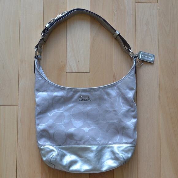 Coach Signature Bag Purse Silver F17490 - Picture 1 of 7